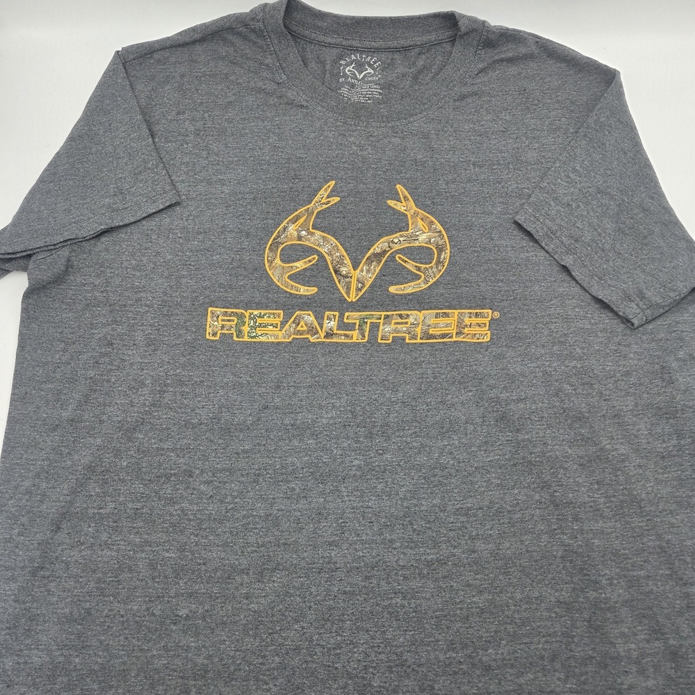 Realtree Mens Logo T-Shirt XXL 2XL By Antler Creek Gray Orange Camo